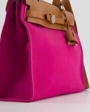 *FIRE PRICE* Hermès Herbag 31 Zip Bag in Magnolia Toile Canvas, Fauve Vache Hunter Leather with Palladium Hardware