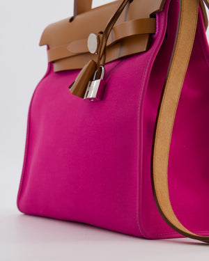 *FIRE PRICE* Hermès Herbag 31 Zip Bag in Magnolia Toile Canvas, Fauve Vache Hunter Leather with Palladium Hardware