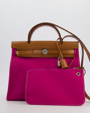 *FIRE PRICE* Hermès Herbag 31 Zip Bag in Magnolia Toile Canvas, Fauve Vache Hunter Leather with Palladium Hardware