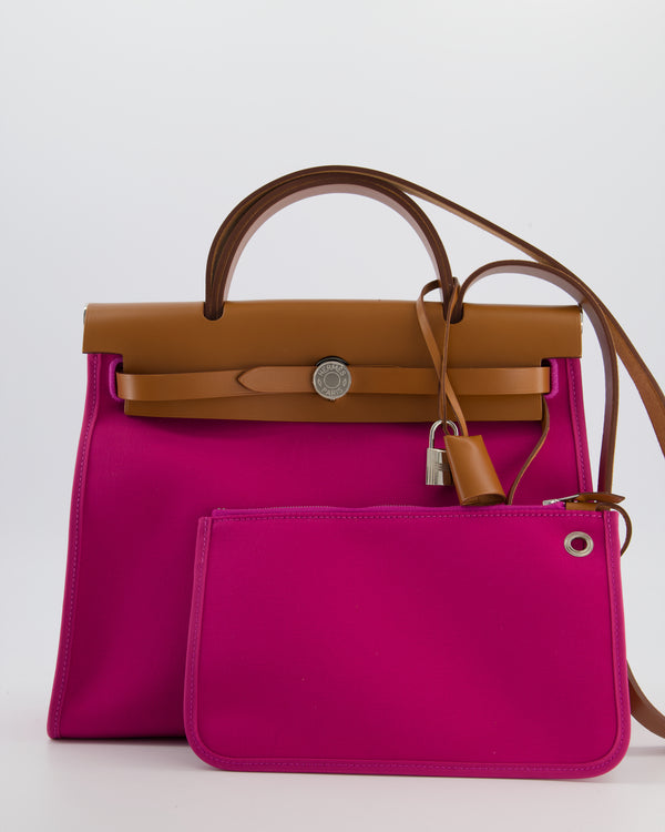 *FIRE PRICE* Hermès Herbag 31 Zip Bag in Magnolia Toile Canvas, Fauve Vache Hunter Leather with Palladium Hardware