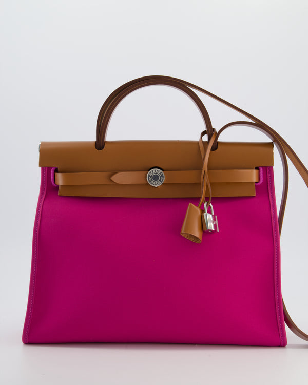 *FIRE PRICE* Hermès Herbag 31 Zip Bag in Magnolia Toile Canvas, Fauve Vache Hunter Leather with Palladium Hardware