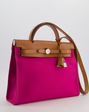 *FIRE PRICE* Hermès Herbag 31 Zip Bag in Magnolia Toile Canvas, Fauve Vache Hunter Leather with Palladium Hardware