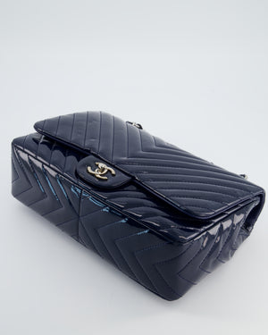 *FIRE PRICE* Chanel Navy Jumbo Classic Single Flap Bag in Chevron Patent Leather with Silver Hardware RRP £9,540