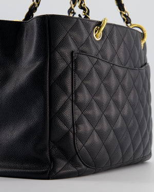 Chanel Black GST Grand Shopper Tote Bag in Caviar Leather with Gold Hardware
