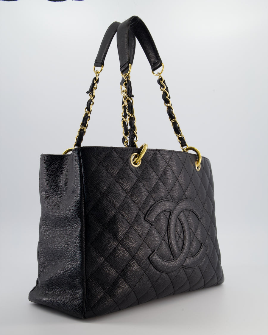Chanel Black GST Grand Shopper Tote Bag in Caviar Leather with Gold Hardware