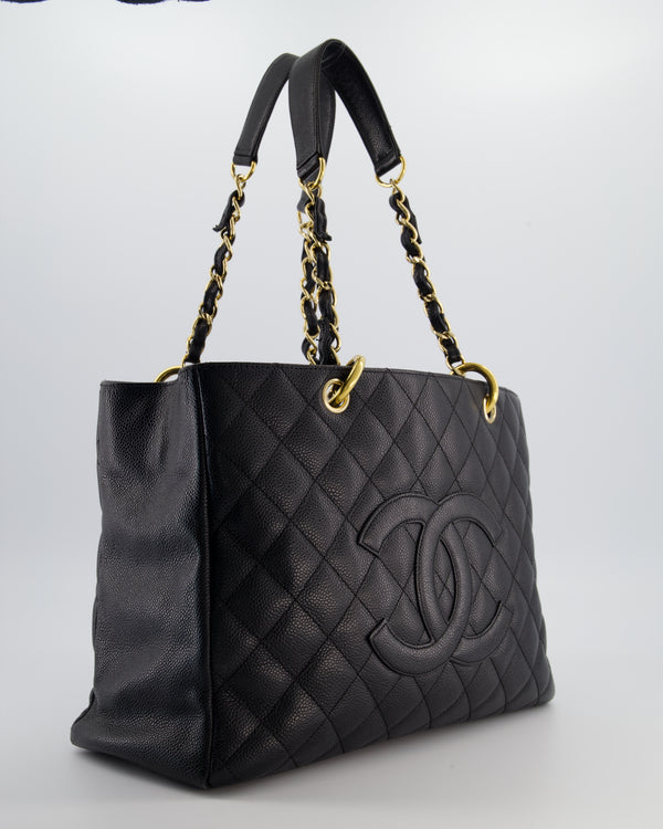 Chanel Black GST Grand Shopper Tote Bag in Caviar Leather with Gold Hardware