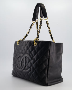 Chanel Black GST Grand Shopper Tote Bag in Caviar Leather with Gold Hardware