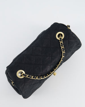 Chanel Navy Small Quilted Flap Bag In Coated Shimmery Calfskin Leather with Antique Gold Hardware