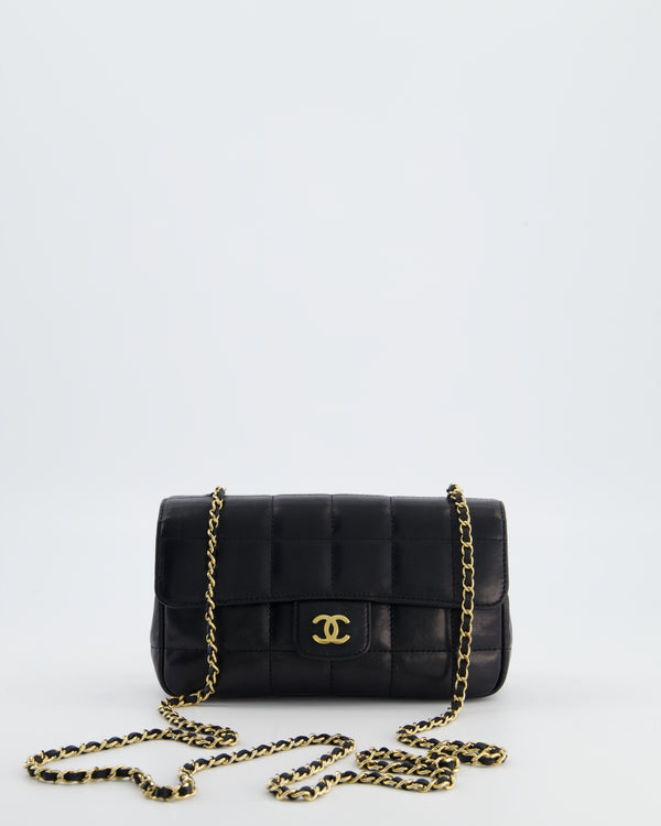 Chanel Black Vintage Mini Chocolate Bar Flap Bag In Lambskin Leather with Gold Hardware