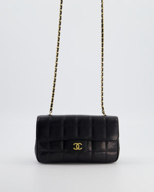 Chanel Black Vintage Mini Chocolate Bar Flap Bag In Lambskin Leather with Gold Hardware