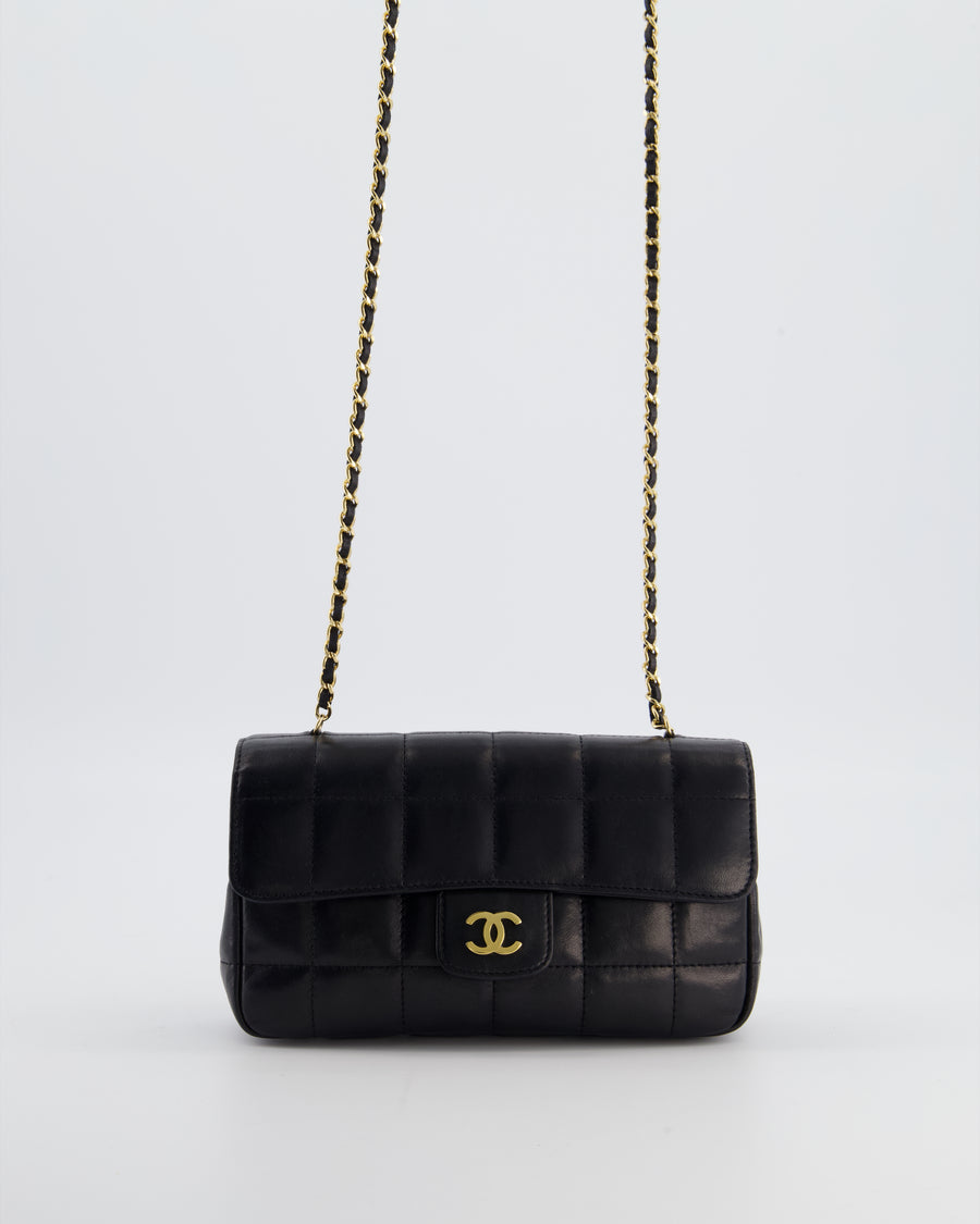 Chanel Black Vintage Mini Chocolate Bar Flap Bag In Lambskin Leather with Gold Hardware