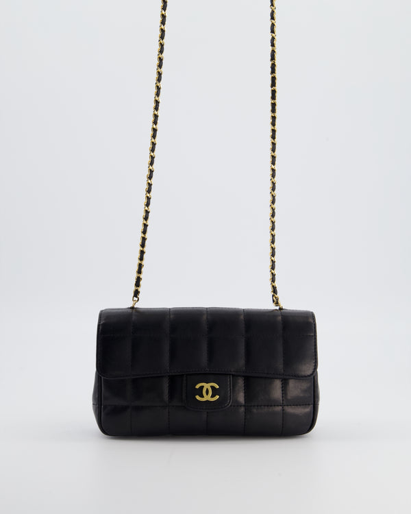Chanel Black Vintage Mini Chocolate Bar Flap Bag In Lambskin Leather with Gold Hardware