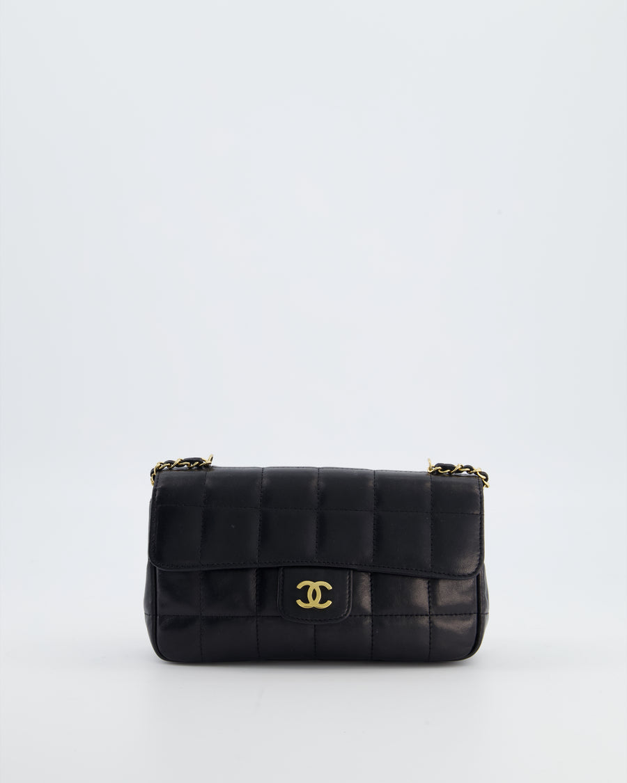 Chanel Black Vintage Mini Chocolate Bar Flap Bag In Lambskin Leather with Gold Hardware