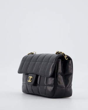 Chanel Black Vintage Mini Chocolate Bar Flap Bag In Lambskin Leather with Gold Hardware