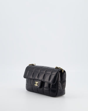 Chanel Black Vintage Mini Chocolate Bar Flap Bag In Lambskin Leather with Gold Hardware