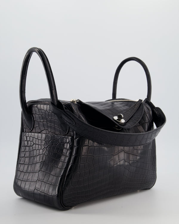 Hermès Lindy 30 Bag in Black Crocodile Leather with Palladium Hardware
