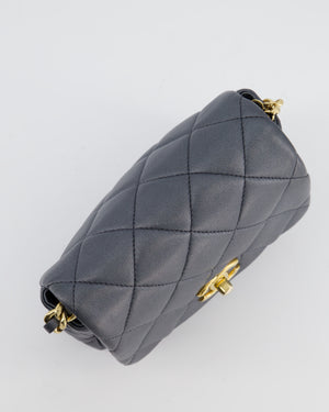 Chanel Dark Metallic Silver Small Flap Bag in Lambskin Leather with Gold Hardware and Chanel Charm Chain