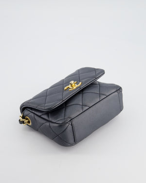 Chanel Dark Metallic Silver Small Flap Bag in Lambskin Leather with Gold Hardware and Chanel Charm Chain