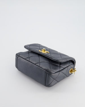 Chanel Dark Metallic Silver Small Flap Bag in Lambskin Leather with Gold Hardware and Chanel Charm Chain