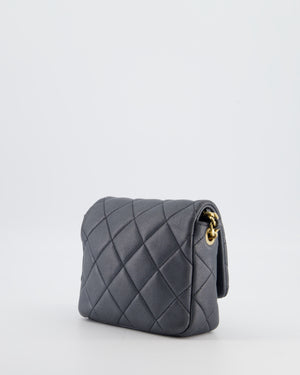 Chanel Dark Metallic Silver Small Flap Bag in Lambskin Leather with Gold Hardware and Chanel Charm Chain