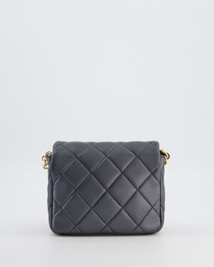 Chanel Dark Metallic Silver Small Flap Bag in Lambskin Leather with Gold Hardware and Chanel Charm Chain