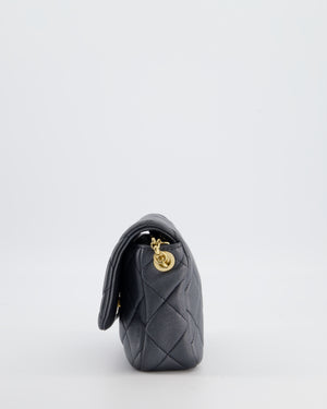 Chanel Dark Metallic Silver Small Flap Bag in Lambskin Leather with Gold Hardware and Chanel Charm Chain