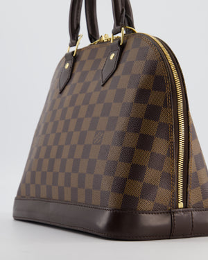 Louis Vuitton Brown Alma MM Bag in Damier Ebene Canvas with Gold Hardware