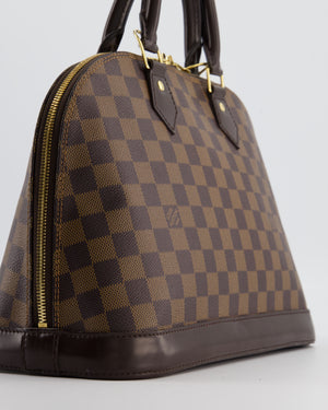 Louis Vuitton Brown Alma MM Bag in Damier Ebene Canvas with Gold Hardware