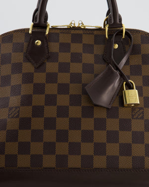 Louis Vuitton Brown Alma MM Bag in Damier Ebene Canvas with Gold Hardware