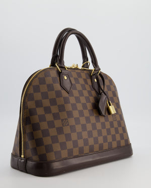 Louis Vuitton Brown Alma MM Bag in Damier Ebene Canvas with Gold Hardware