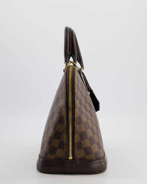 Louis Vuitton Brown Alma MM Bag in Damier Ebene Canvas with Gold Hardware