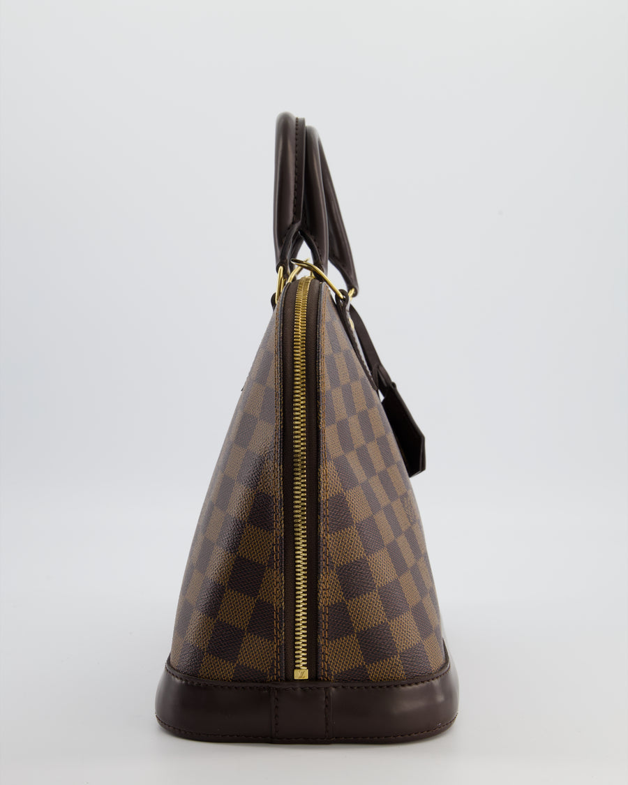 Louis Vuitton Brown Alma MM Bag in Damier Ebene Canvas with Gold Hardware