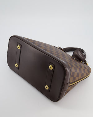 Louis Vuitton Brown Alma MM Bag in Damier Ebene Canvas with Gold Hardware