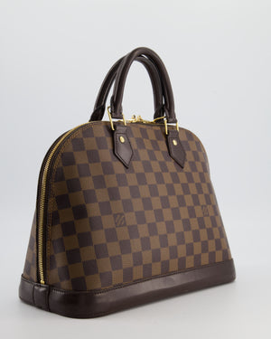 Louis Vuitton Brown Alma MM Bag in Damier Ebene Canvas with Gold Hardware