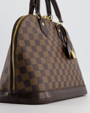 Louis Vuitton Brown Alma MM Bag in Damier Ebene Canvas with Gold Hardware