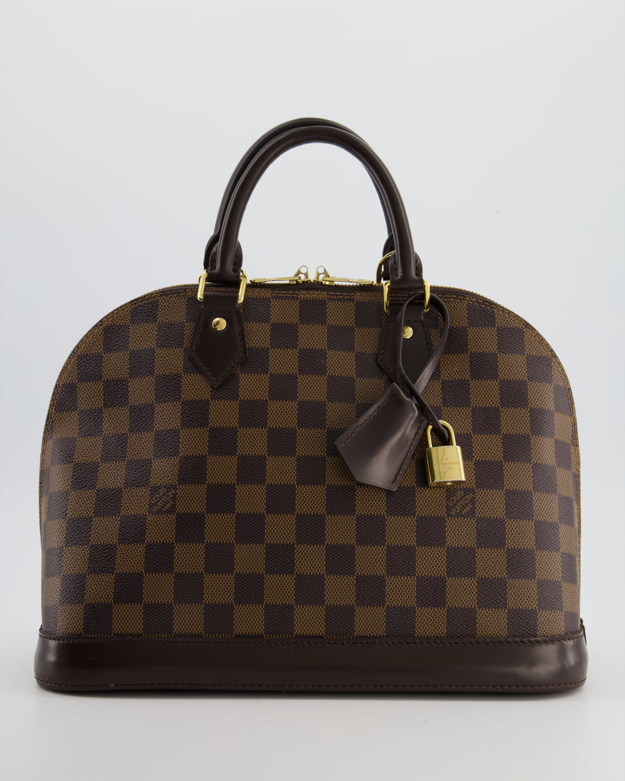 Louis Vuitton Brown Alma MM Bag in Damier Ebene Canvas with Gold Hardware