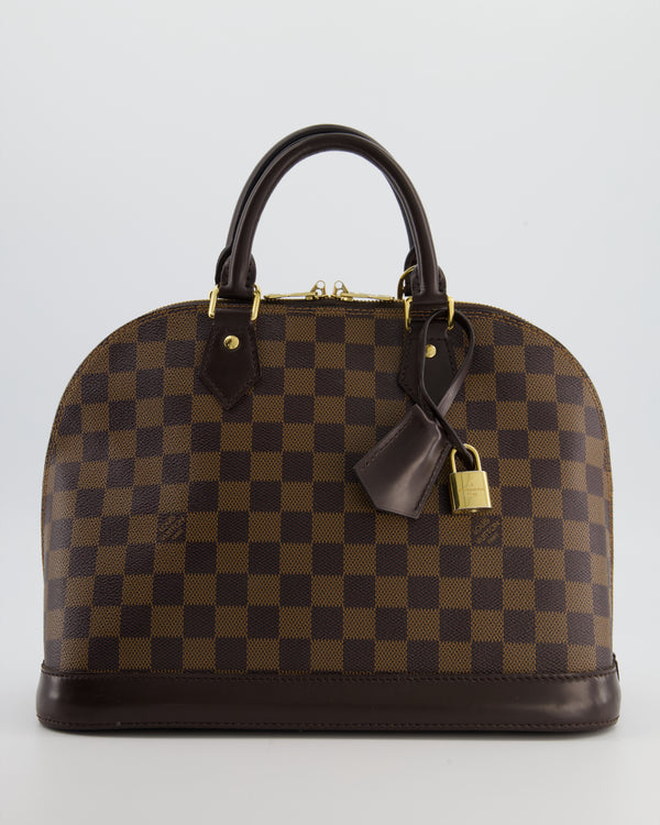 Louis Vuitton Brown Alma MM Bag in Damier Ebene Canvas with Gold Hardware