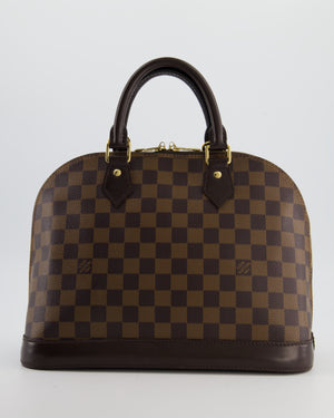 Louis Vuitton Brown Alma MM Bag in Damier Ebene Canvas with Gold Hardware