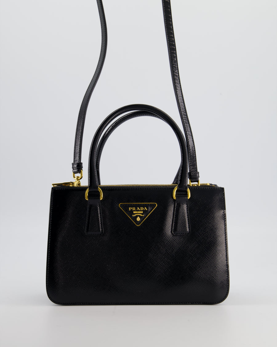 Prada Black Small Galleria Bag in Patent Saffiano Leather with Gold Hardware RRP £3,350