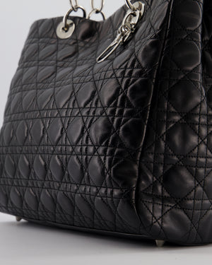 Christian Dior Lady Tote Bag in Black Cannage Lambskin Leather with Silver Hardware