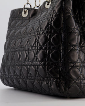 Christian Dior Lady Tote Bag in Black Cannage Lambskin Leather with Silver Hardware