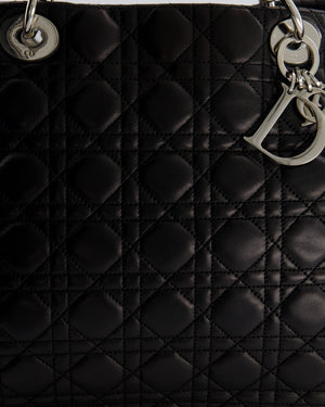 Christian Dior Lady Tote Bag in Black Cannage Lambskin Leather with Silver Hardware