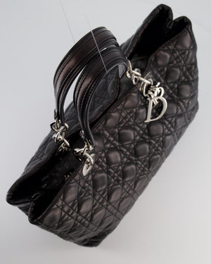 Christian Dior Lady Tote Bag in Black Cannage Lambskin Leather with Silver Hardware