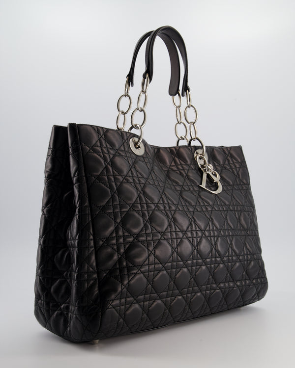 Christian Dior Lady Tote Bag in Black Cannage Lambskin Leather with Silver Hardware