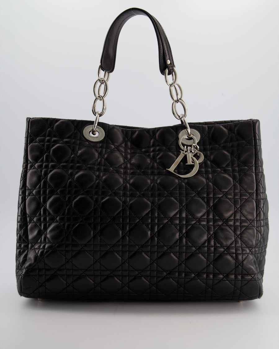 Christian Dior Lady Tote Bag in Black Cannage Lambskin Leather with Silver Hardware