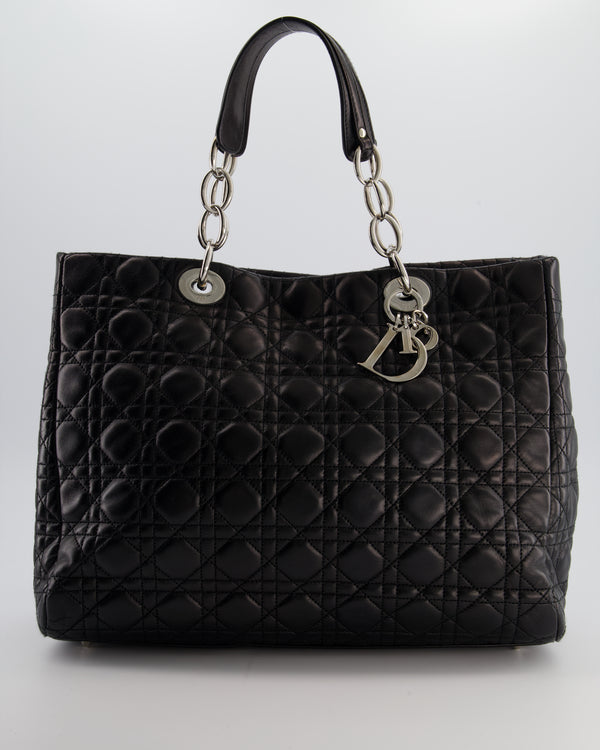 Christian Dior Lady Tote Bag in Black Cannage Lambskin Leather with Silver Hardware