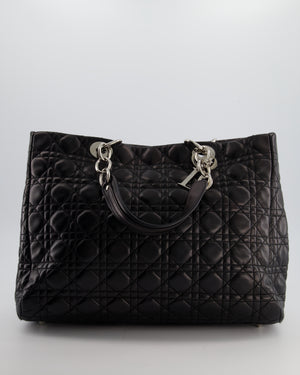 Christian Dior Lady Tote Bag in Black Cannage Lambskin Leather with Silver Hardware