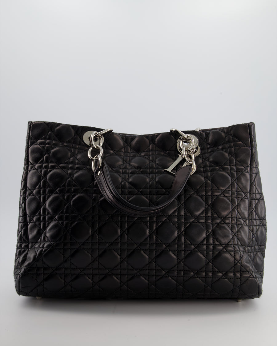 Christian Dior Lady Tote Bag in Black Cannage Lambskin Leather with Silver Hardware