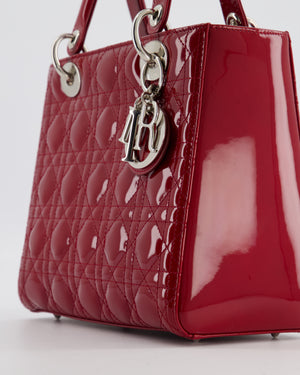 Christian Dior Burgundy Medium Lady Dior Bag in Patent Calfskin Leather with Silver Hardware