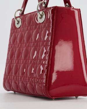 Christian Dior Burgundy Medium Lady Dior Bag in Patent Calfskin Leather with Silver Hardware